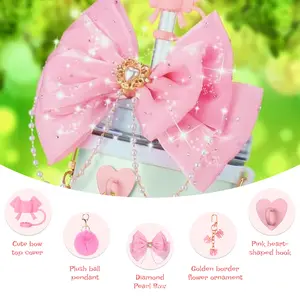 Elegant Bow Tumbler Accessories, Sparkling Straw Topper, Faux Fur Pom Poms, Chain & Heart Dangle Charms, 30oz, 40oz, 20oz Tumblers