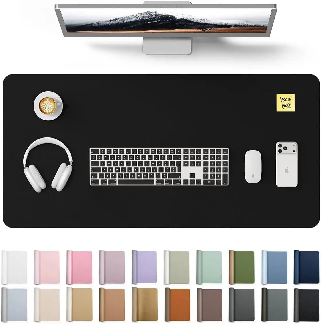 YSAGi Leather Desk Protector - Non-Slip PU Leather Blotter, Large Waterproof Mouse Pad, Laptop Writing Pad for Office & Home (Black, 31.5" x 15.8")