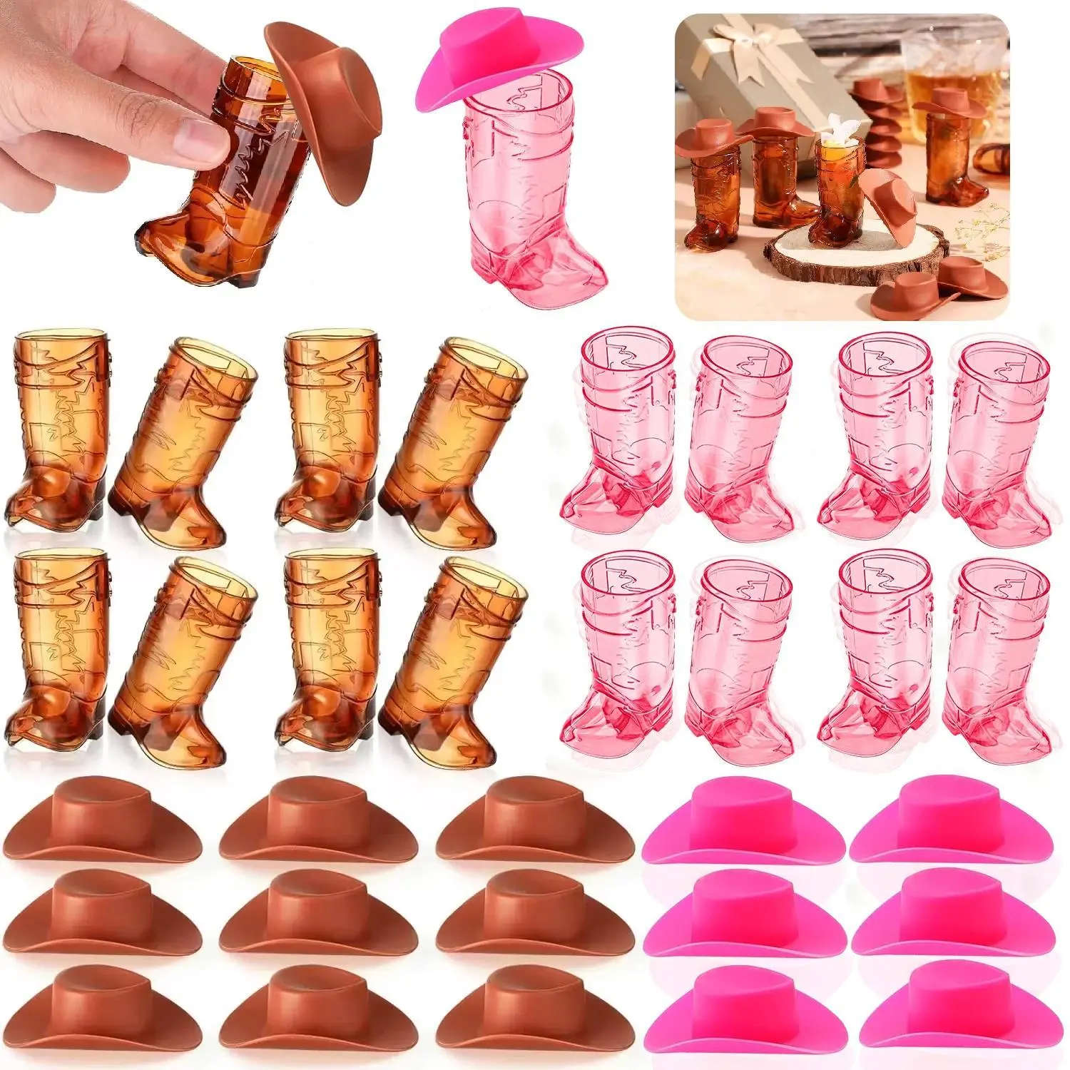 20PCS Mini Cowboy Boot Shot Glass Cowgirl Party Supplies Western Mugs for Cowboy Cowgirl Decorations Bachelorette Party Supplies