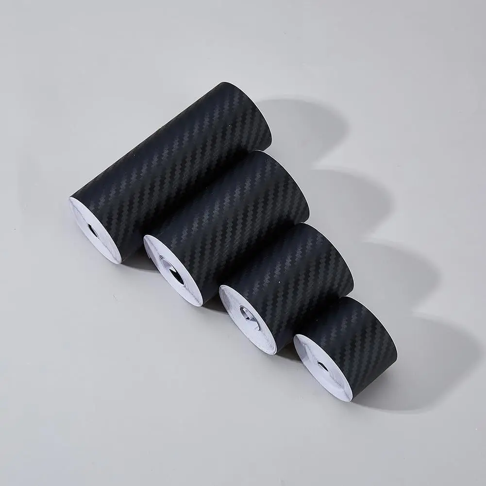 [Carbon Fiber Stickers] 4 Rolls 4 Sizes Carbon Fiber Stickers Carbon Fiber Vinyl Tape Car Carbon Fiber Body Stickers Black Detail Vinyl Film Tape Self-Adhesive Decorative Car Stickers 196.85 Inches/Roll