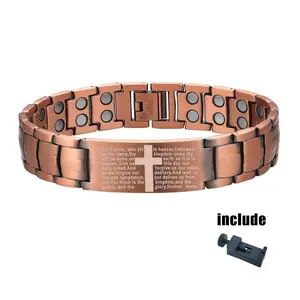 Men's Pure Copper Magnetic Therapy Bracelet, Super Strong Magnet Cross Pattern Design, Adjustable Links, Perfect Gift for Boyfriend & Father Handmade Jewelry