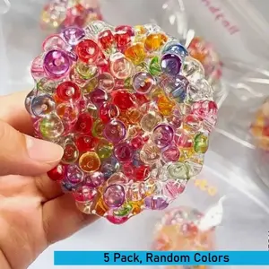Popping Bubble Squishy Stress Ball Toy, 5 Pack, Crunchy Bead Squeeze Stress Reliever, Handmade Pop Pop Bubble Sensory Toy, Viral Fidget Toy for Anxiety ADHD Autism, Office School Party Cool Gift