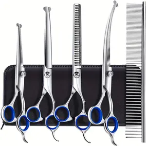 [Stainless Steel Pet Grooming Scissors] 6 inches Stainless Steel Pet Grooming Scissors Set - Professional Dog & Cat Clippers - Universal Hand Orientation, Full Body Thinning & Trimming Kit for Home Use