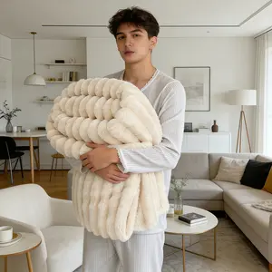 Luxurious Faux Rabbit Fur Throw Blanket - Soft, Warm & Cozy for Couch, Bed, Office, and Travel - Versatile All-Season Gift,Ideal for Bed,Couch, Travel,Camping, All Seasons,Home Bedroom Decor Plush Outdoorfun