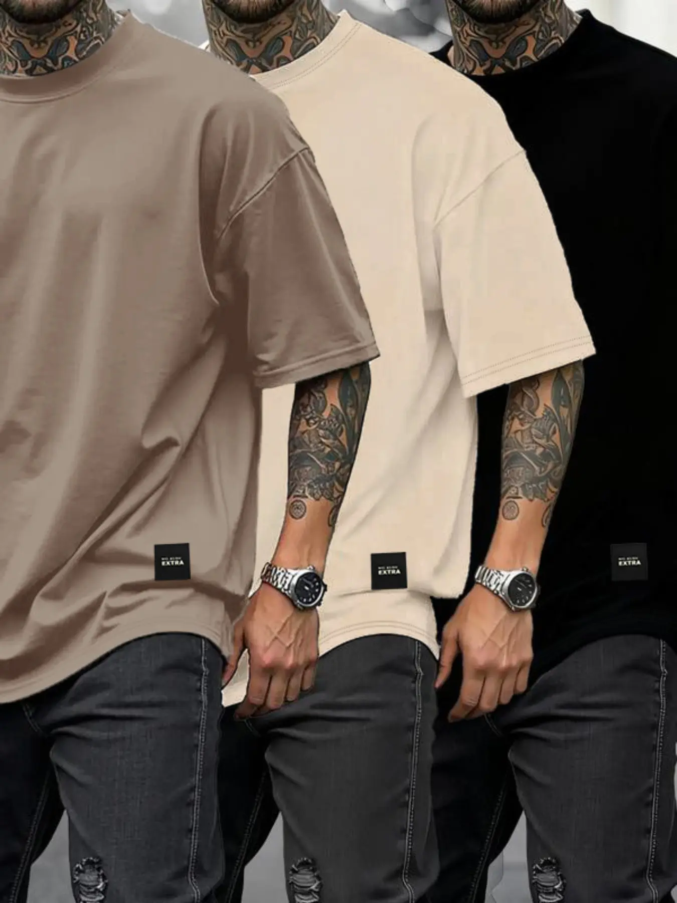 Men's Minimalist Round Neck T-Shirt, Casual Short Sleeve Top, Street Style Daily Wear, 3-Piece Set, Streetwear, #TikTokFashion #EssentialMensWear #SimpleStyleTees #WardrobeStaple