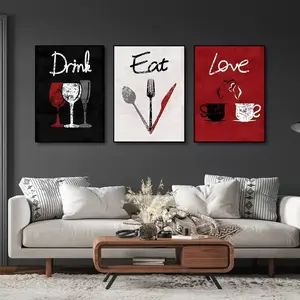 3pcs Love Drink Food Poster Canvas, Vintage Background, Dining Theme Wall Art, Home Kitchen Unframed Decoration