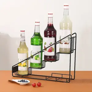 1PC Kitchen Metal Coffee Syrup Organizer Rack 4 Bottles Storage Holder for Countertop Restaurant Home Decorative