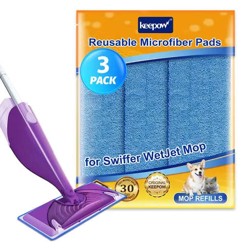 KEEPOW 5703M Microfiber Mop Heads Replacement (3 Pack, Blue, 11.8x5.5"), Reusable Machine-Washable Absorbent Powermop Refills, Wet & Dry Cleanup Pads for Hardwood, Tile, Stone Ready Floors