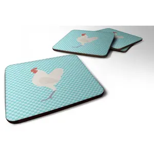 Carolines Treasures  German Langshan Chicken Blue Check Foam Coaster, Set of 4