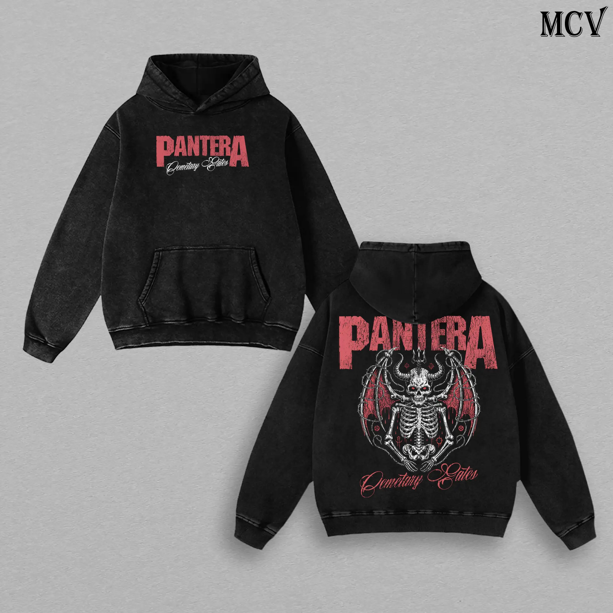 Pantera Tee Washed – Cemetery Gates Cowboys From Hell Vintage Heavy Cotton Unisex Oversize Groove Metal Graphic T-Shirt, Pantera Hoodie & Sweatshirt Retro 90s Heavy Metal Rock Band Streetwear Concert Tour Fan Merch