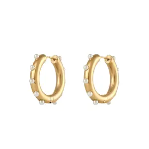 Sophie Pearl Hoop Earrings 18K Gold-Plated Non-Tarnish