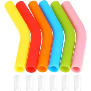 6 count  Tips for Metal Straws, 5/16 Inch  Straw Tips with Bottom Sleeve,  Grade Rubber Flex Elbow Straws, Replacement Straw Extender Tip, 10 mm Outer Diameter (Multicolor)