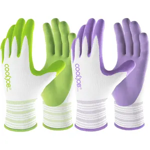 COOLJOB 6 Pairs Gardening Gloves for Women Ladies, Breathable Rubber Coated for Yard Garden, Outdoor Indoor Protective Work, Medium Size, Lavender Purple & Apple Green COOLJOB