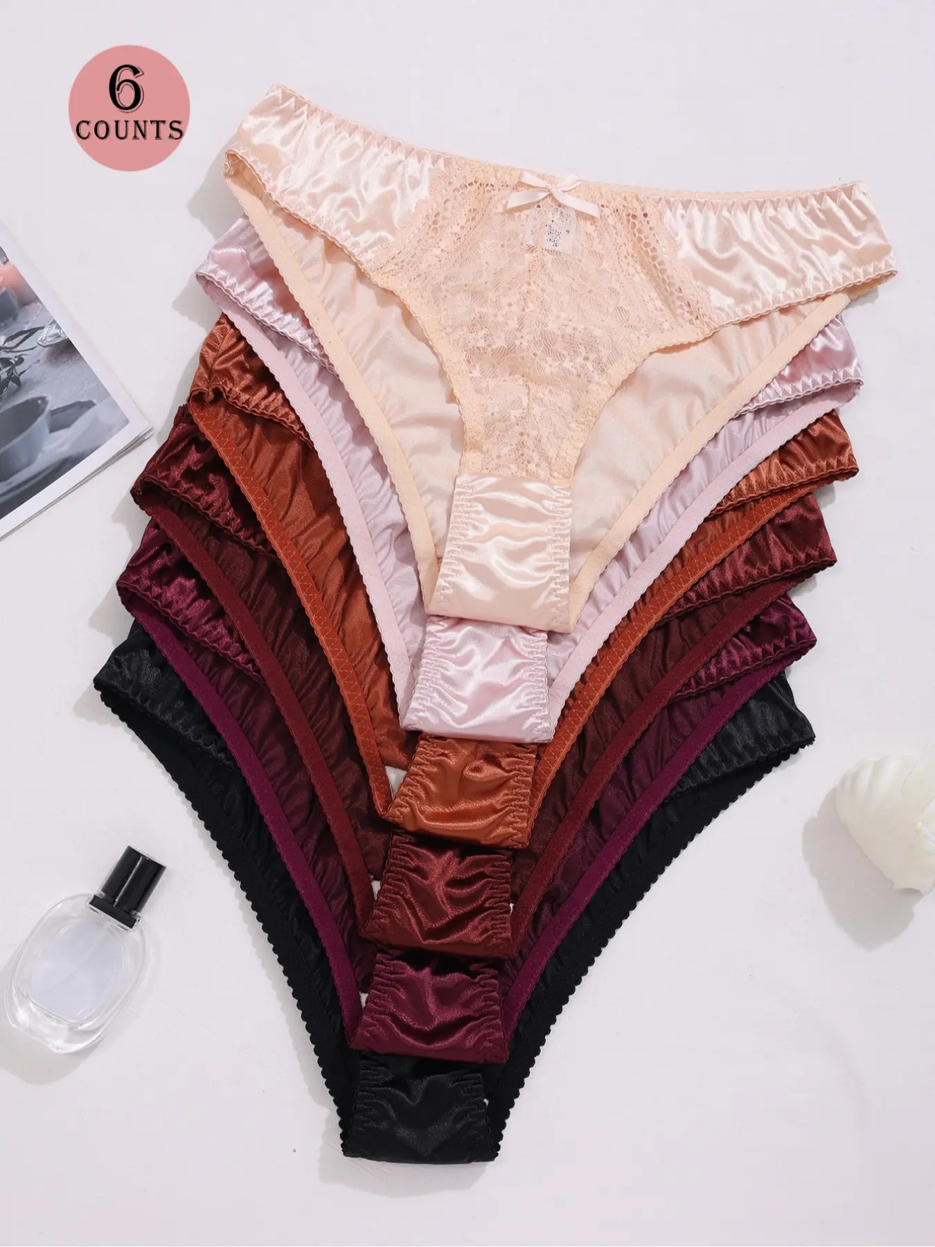 Women's Lace Patchwork Triangle Panties, 6-Pack Soft Fabric Underwear Set, Comfortable for Everyday Wear, Ideal Gift
