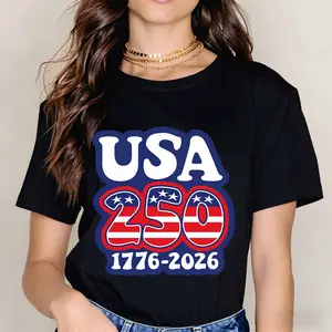 Usa 250 1776 2026 Patriotic Flag Design T Shirt Black Casual Loose Fit Tee For Everyday Wear And Outdoor Activities
