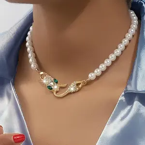 Faux Pearl High-End Accessory Snake-Shaped Decoration Luxurious Design Necklace Holiday Party Gift Everyday Wear