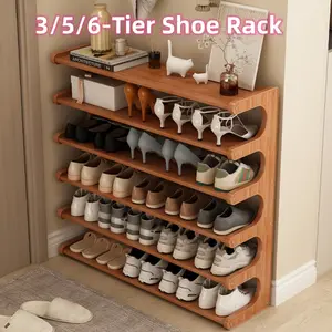 3/5/6-Tier Shoe Rack, Practical Storage Shelf, Space-Saving Design, Multi-Layer Shoe Organizer Rack, Wood Grain Finish, Easy to Assemble, Freestanding Cube Shoe Storage Rack, Perfect for Dorm Rooms and Entryways, Easy to Assemble, Brown