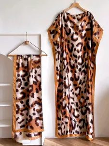 Leopard Pattern Silky Kaftan Dress With Belt