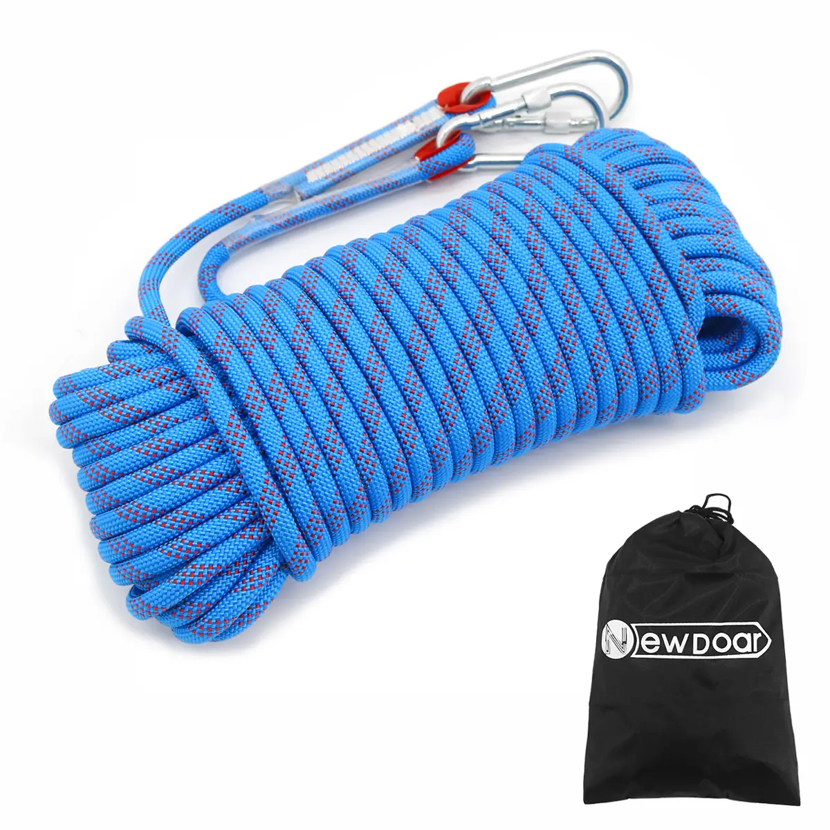 NEWDOAR 10mm Static Climbing Rope, 12KN Polyester Double Braid for Outdoor Rescue, Hauling, and Arborist Work, Includes 2 Carabiners & Accessories, Available in 33-165FT Lengths
