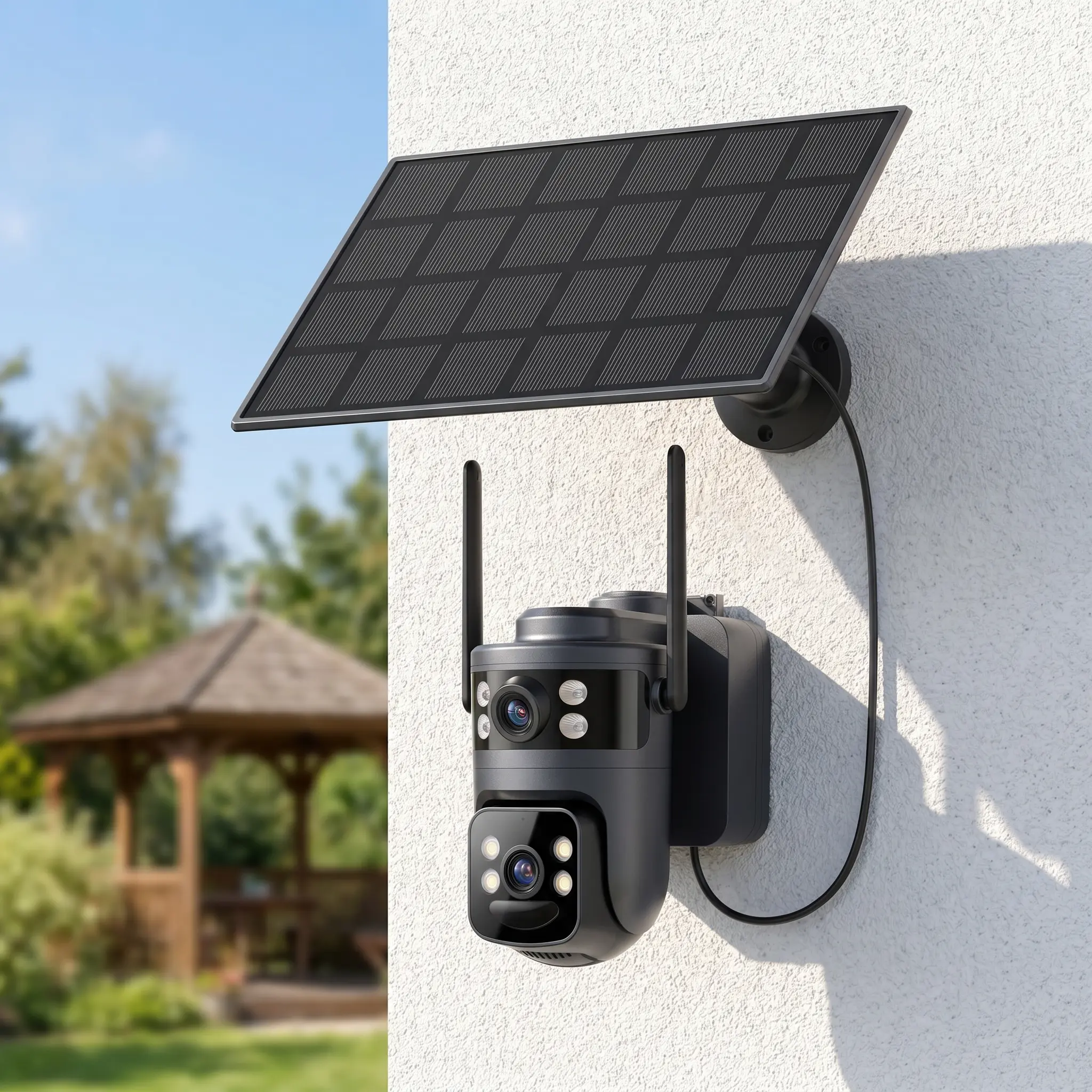 4G LTE Cellular Solar Security Camera,No WiFi,Built-in SIM Card,Remote APP Controlled,Outdoor IP66 Waterproof,2K HD Dual-Lens,No Dead Ends,PIR Motion Detection,Color Night Vision,Spotlight,2-Way Audio,Data refill is required for Unlimited 4G data usage