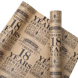 Birthday Wrapping Paper Roll, Mini Roll, Black 13-100 Years Design Kraft Gift Wrap Paper Great for Birthday, Party, Holiday