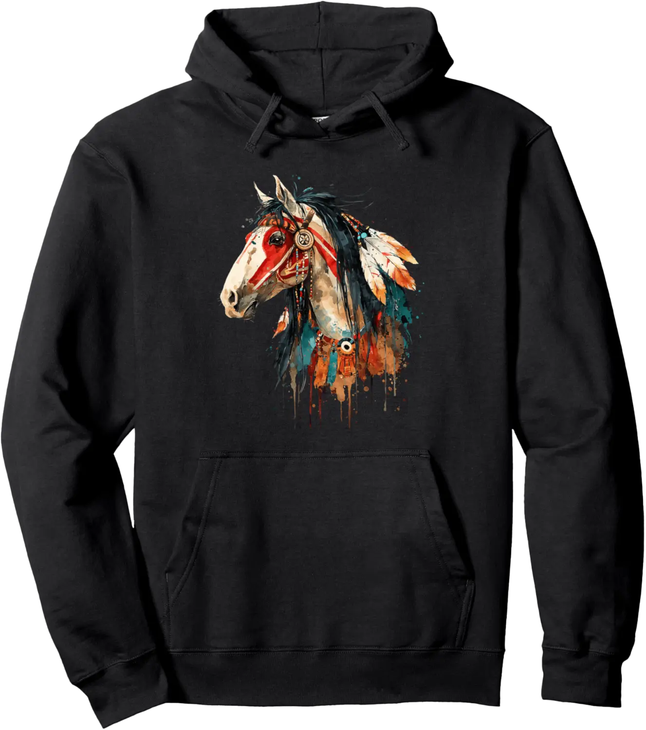 Tribal Horse Spirit Warrior Feather Totem Native American Pullover Hoodie - Jaheimca Shop 79B0FQVTXPJW