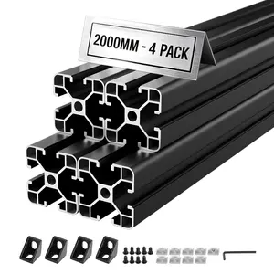 4-Piece 4040 Aluminum Extrusion Profile, 78.74 Inch (2000mm) Length, T-Slot European Standard Anodized Linear Rail, High-Strength Extruded Aluminum Rail for 3D Printer Parts and CNC DIY Workbench, Black