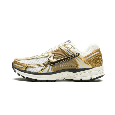 NIKE Zoom Vomero 5 Metallic Gold Women's Mesh Running Shoes - Breathable Running Sneakers, Modern Retro Look with Modern Edge, Sports Footwear for Daily Casual Comfort Walking