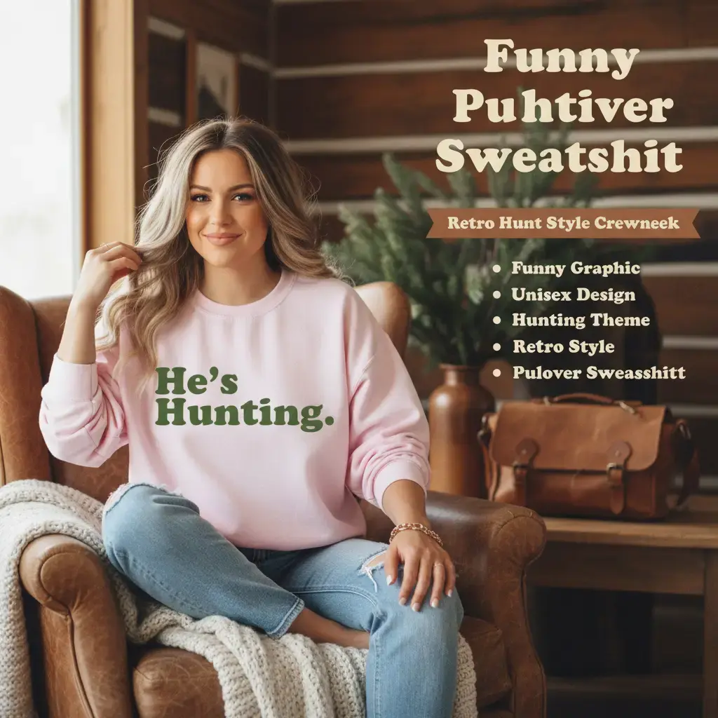Funny He is Hunting Pullover Sweatshirt Graphic Unisex Hunting Season Retro