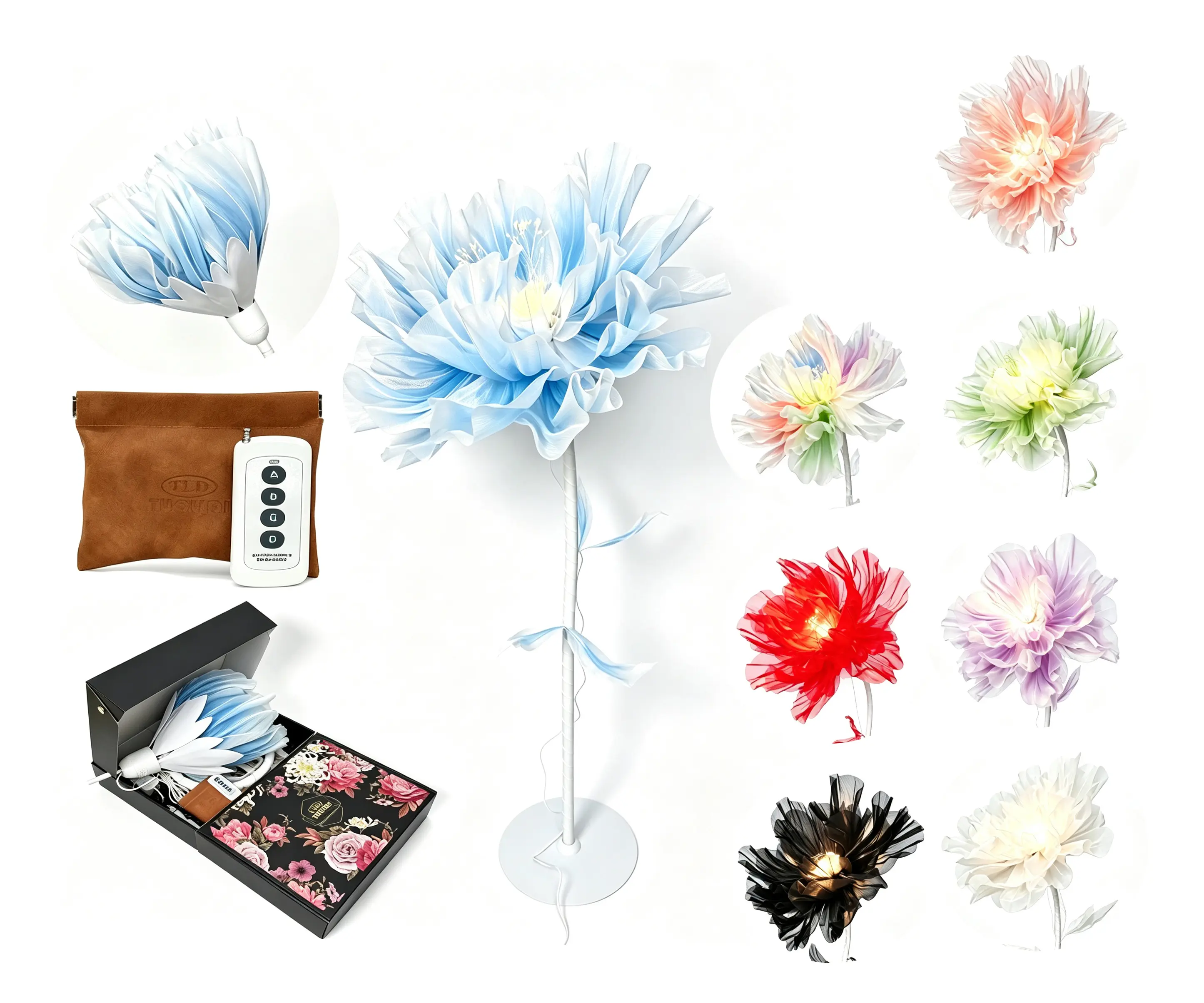 Dancing Petals Silk Satin Flower Floor Lamp - Minimalist Whimsical Lamp, Remote Control, Rhythmic Ambient Decorative Light, Cool Lighting, Dorm & Home Living Space Chill Accessory