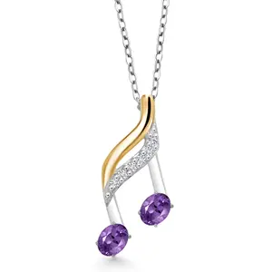 Gem Stone King 16th Sixteenth Music Note Symbol Necklace | 925 Silver and 10K Yellow Gold | Gemstone Birthstone and Lab Grown Diamond | Jewelry Gift Pendant Necklace for Women By Keren Hanan