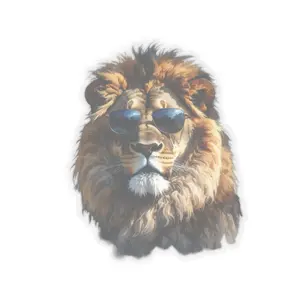 Transparent Chill Sunglasses Lion Kiss-Cut Stickers, Fun Laptop Decals, Cool Animal Sticker, Chill Stickers, Hipster Lion Stickers