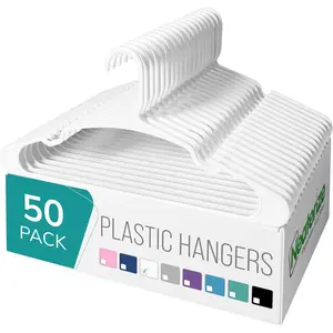 Plastic Clothes Hangers 50 Pack for Adults - Perfect Space Saving Coat Hangers for Closet, White Clothes Hangers for Clothing Storage