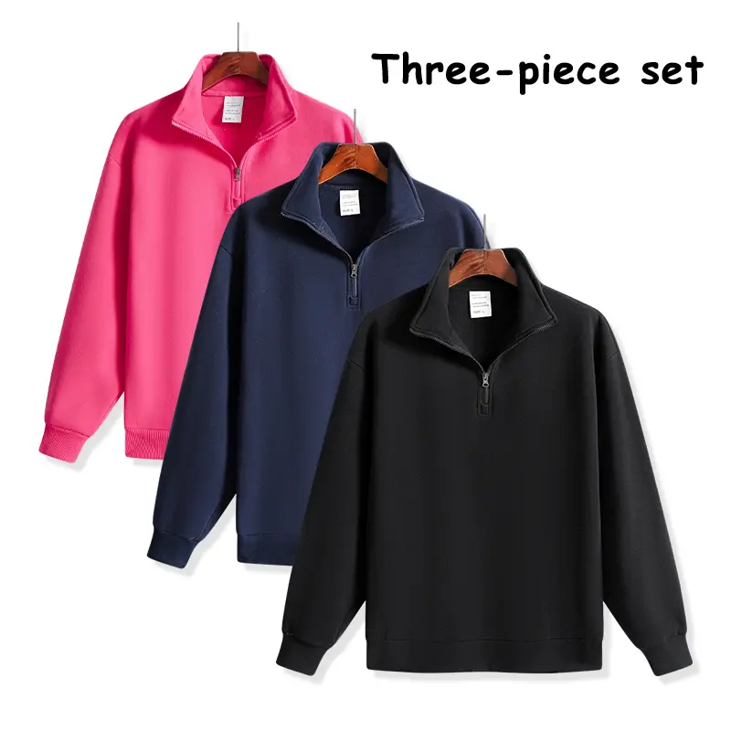 Men’s Ultra-Soft Fleece Quarter-Zip Pullover Sweatshirt, 3-Pack — Vibrant & Neutral Solid Colors, Stand Collar, Half-Zip Design Top Bundle for Cool Spring & Autumn Days