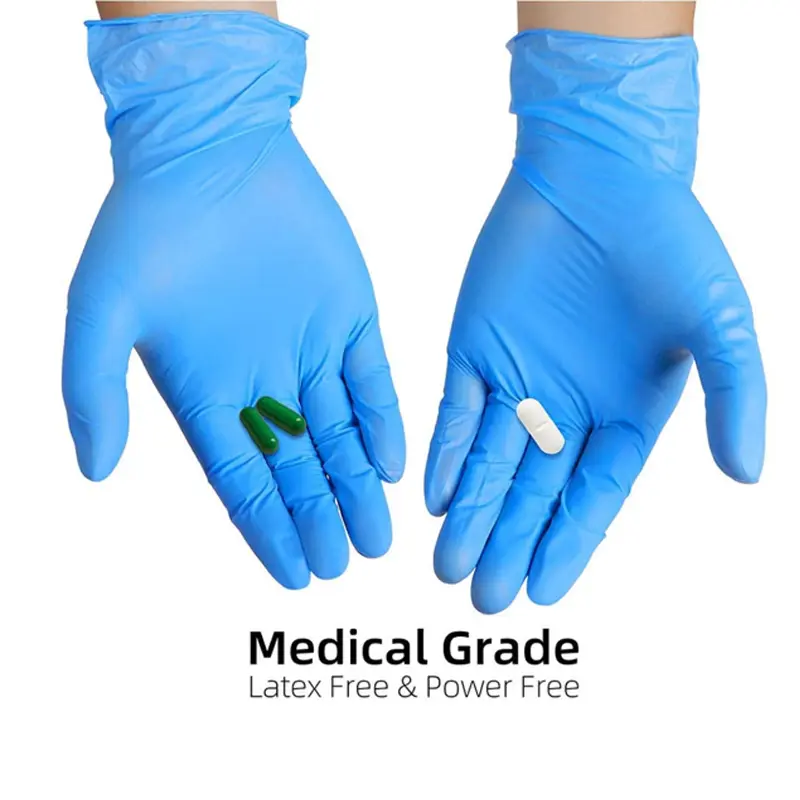100 Pcs Disposable Nitrile Cleaning Gloves (Boxed) - Latex-Free, Powder-Free, Puncture-Resistant, Touchscreen-Compatible, Ambidextrous Blue Food Safety Gloves for Cleaning, Cooking, Clinical Use, Box
