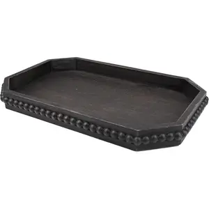 Rustic Serving Tray with Beads, Farmhouse  Black Decorative Tray for Table Centerpiece, Christmas Wedding Halloween Home Decor