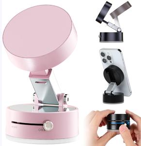 Vacuum Magnetic Suction Phone Holder, 2025 New Foldable and Retractable Double-Sided Strong Magnetic Phone Holder, Multifunctional 360° Rotatable Suction Phone Mount for All Phones (Pink) Portable