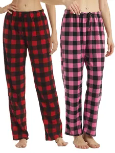 Women's  Plaid Print Fleece Pajama Sleep  Pants, Casual Comfy Drawstring Elastic Waist Straight Leg Sleep Bottoms for All Seasons, Comfy Loungewear for Women, Soft