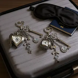 Retro Distressed Heart Pocket Watch Keychain, Punk Sweet Cool Alt Style Bag Pendant for Trendy Outfits