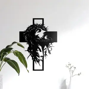 Jesus & Cross Metal Wall Art, Durable Hand Engraved Christian Religious Ornaments for Home Office Restaurant Hall Decorations, Stylish Religious Decor, High-Quality Religious Symbolism Artwork Perfect Easter Gift