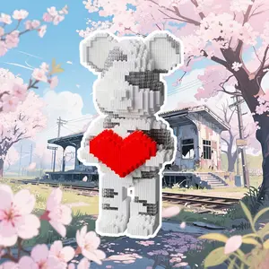 1800pcs Heart Bear Set, DIY 3D Puzzle Model Kit, Desk Decoration, Birthday Christmas New Year Gift Idea, Building Block Bear