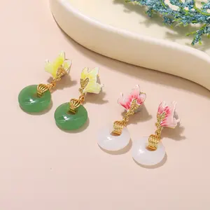 A pair of vintage-style jade safety buckle earrings - perfect for parties/weddings - a chic and stylish gift for any occasion.