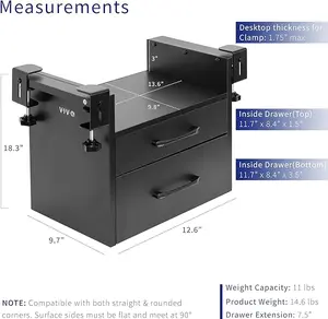 VIVO Corner Clamp-on Under Desk Drawer and Shelf System, Office Accessory Holder for Supplies, Gaming Devices, and More, Multi-Level Storage, Workstation Organizer, Black, DESK-DR3C