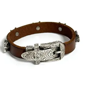 Pre-owned GUCCI Sterling Silver 925 (Ag925) Small Leather Goods Anger Forest Silver925 Leather Bracelet