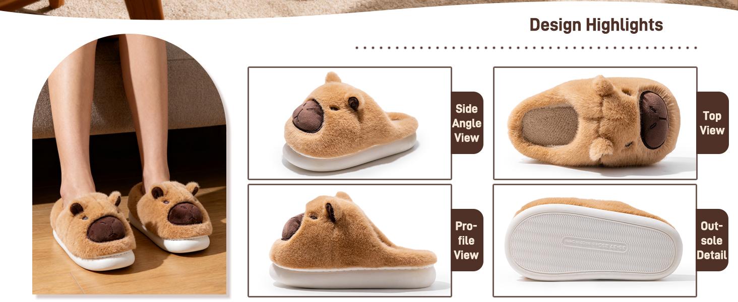 Fuzzy Cute Capybara Slippers Women Men Warm House Slides for Indoor Outdoor Autumn Winter Casual Walking Shoes