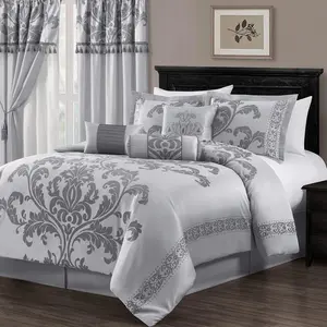 7-Piece Floral Comforter Set (Queen,/Gray)