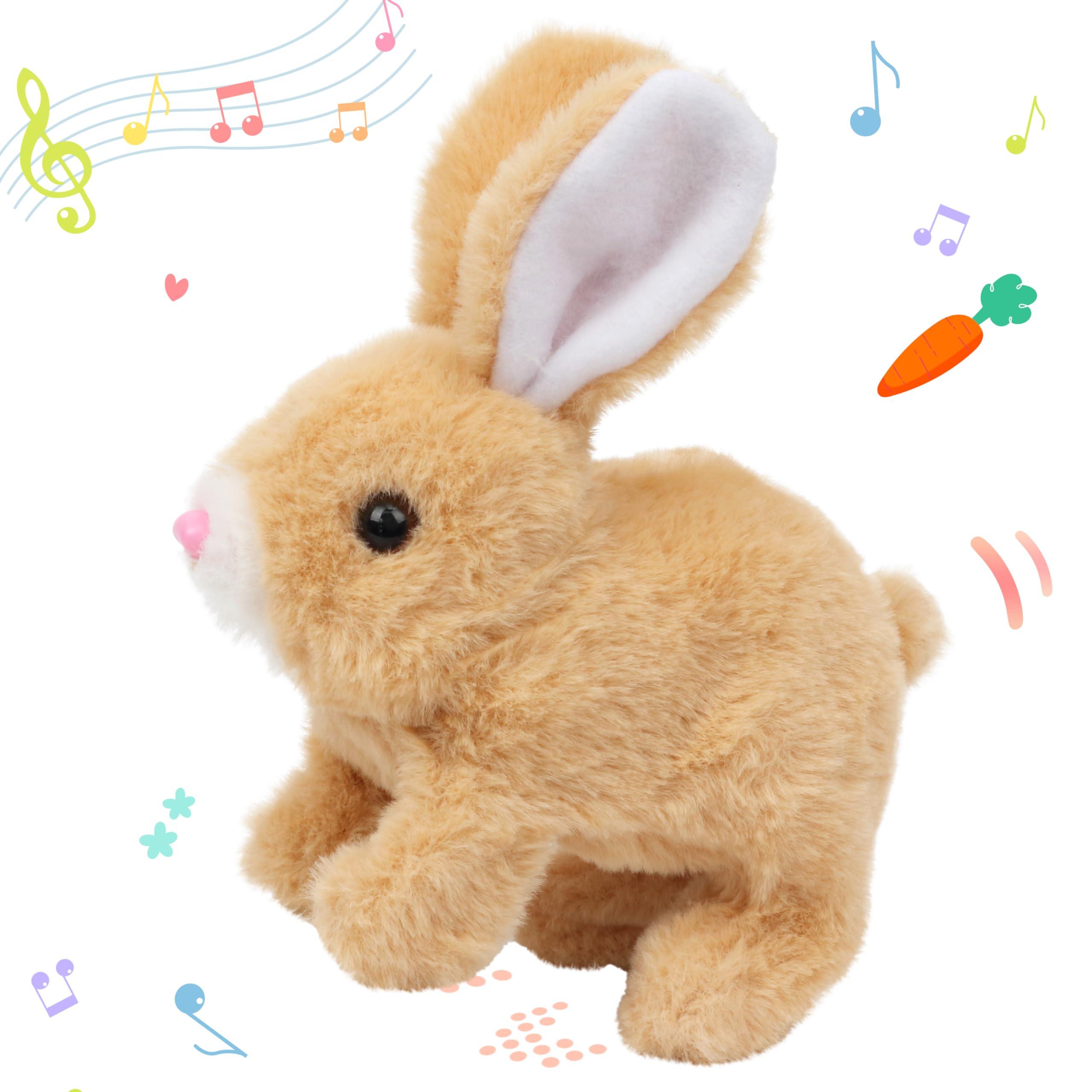 Hopping Bunny Rabbit Interactive Electronic Pet Plush Bunny Toy with Sounds & Movements Animated Walking Wiggle Ears, Easter Gift  7''