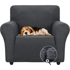 Stretch Chair Slipcover Sofa Chair Covers for Living Room Dogs Pet Furniture Protector Spandex Armchair Slipcovers with Anti Slip Foam Sticks (Dark Grey, Chair)