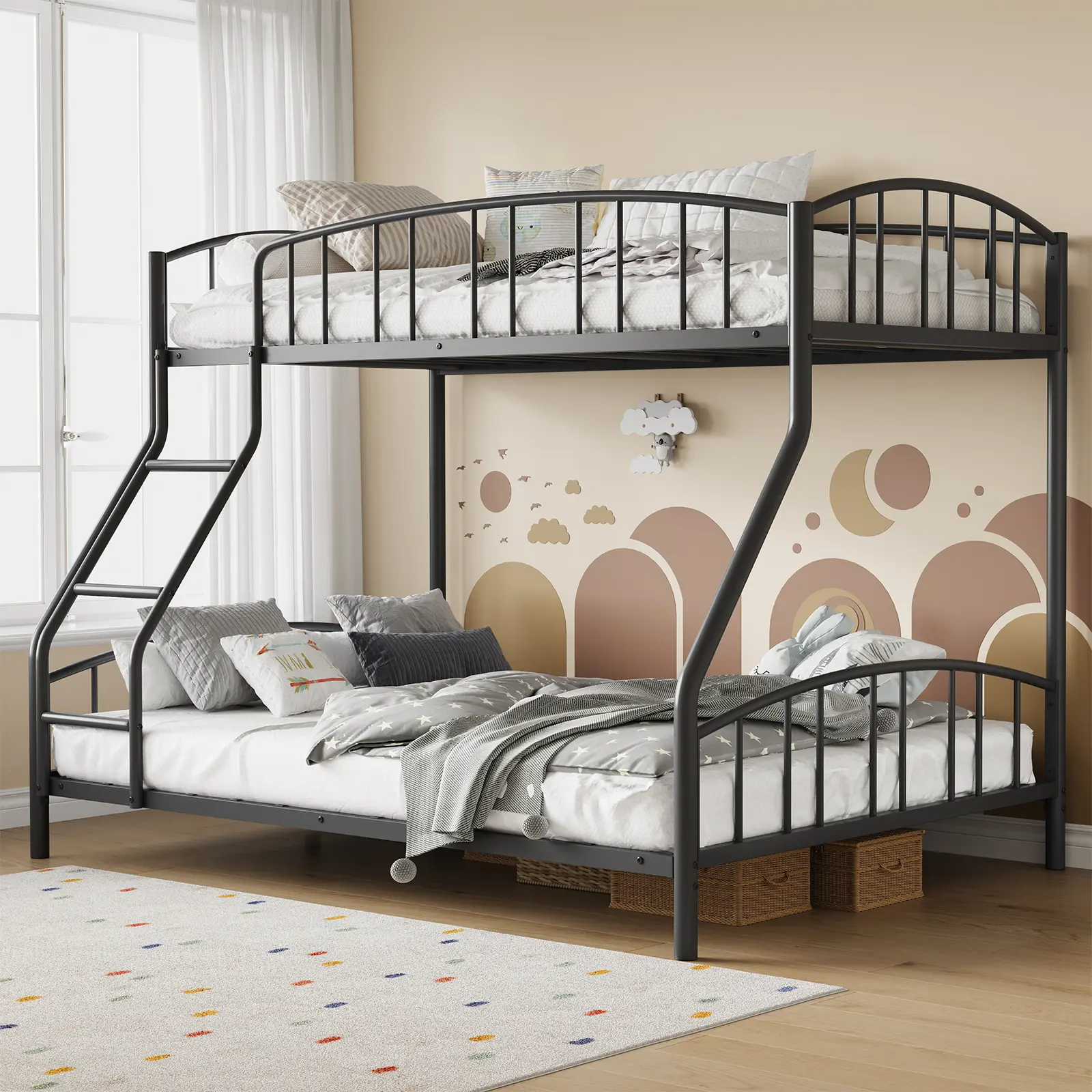 Garvee Space-Saving Heavy Duty Twin Over Full Bunk Bed - Durable Steel Frame, Arched Guardrail & Ladder, Sturdy Slats, No Box Spring Needed - Modern Bedroom Furniture for Kids, Boys, Girls