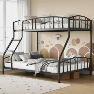 Garvee Space-Saving Heavy Duty Twin Over Full Bunk Bed - Durable Steel Frame, Arched Guardrail & Ladder, Sturdy Slats, No Box Spring Needed - Modern Bedroom Furniture for Kids, Boys, Girls